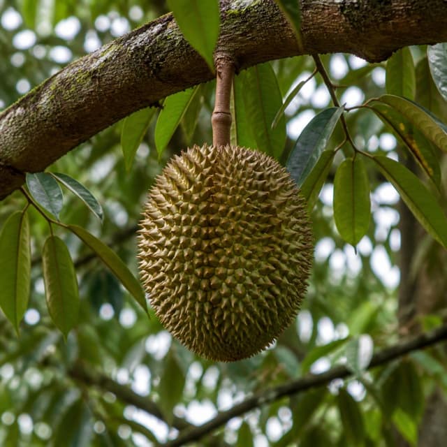 Durian fruit on a tree branch