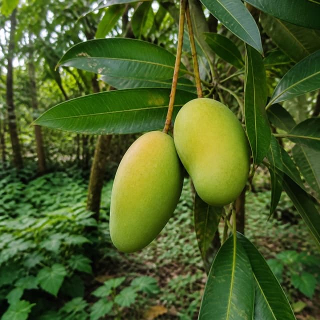 Mango fruit in an open part of the garden