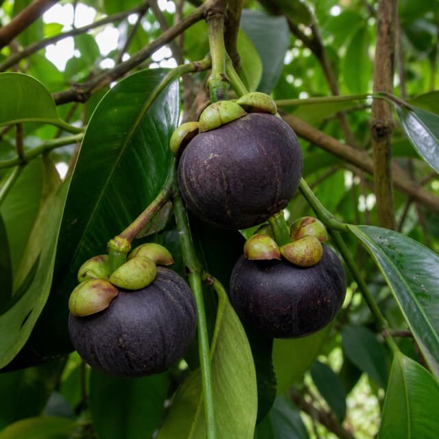 Mangosteen fruit under tree shade