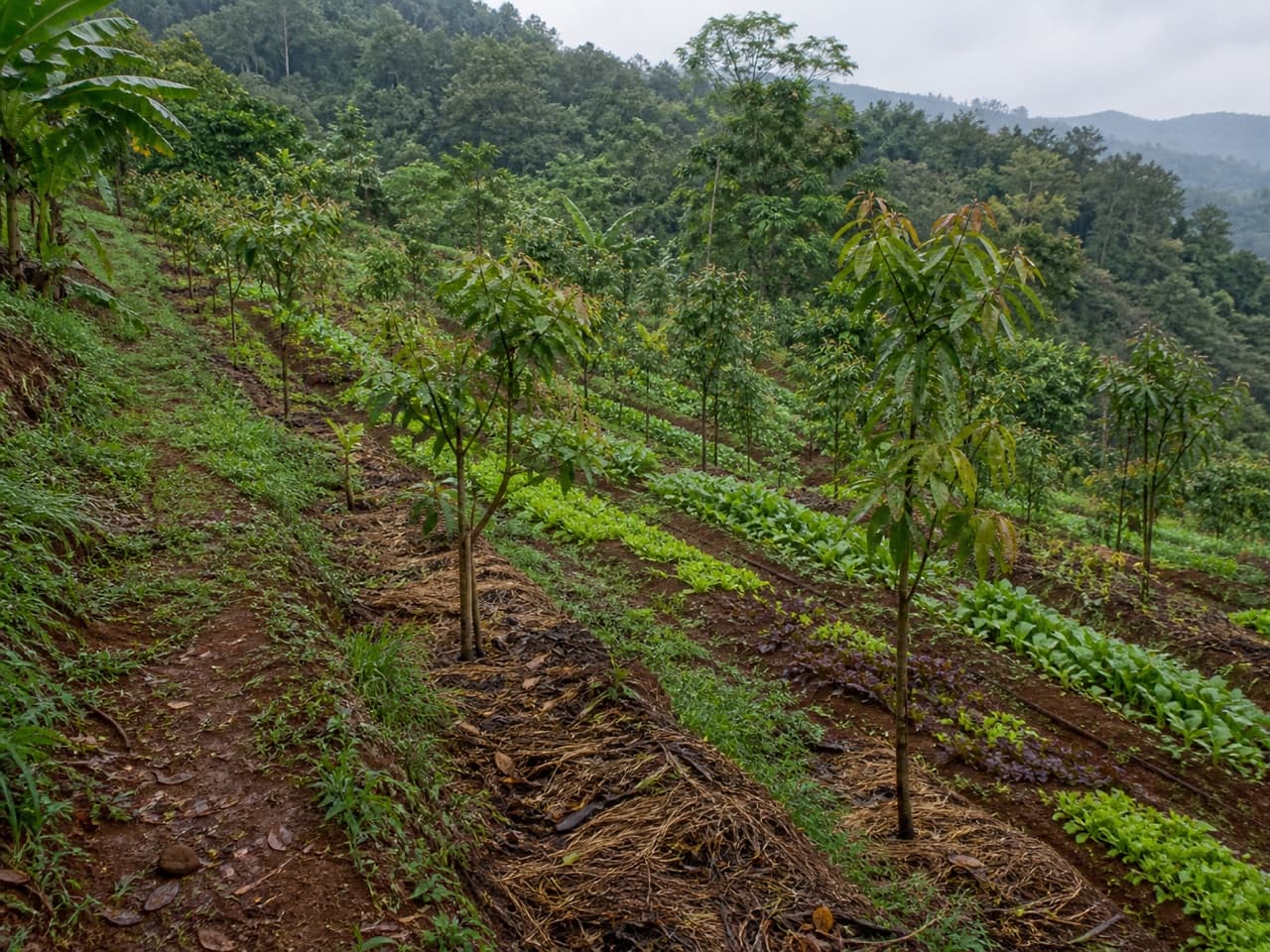 A fruit tree planting block on hilly land